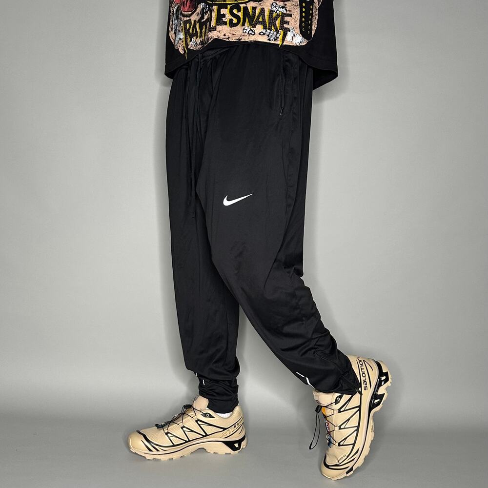 Vintage Y2K Nike Track Pants Mens 2XL Black White Swoosh Dri Fit Zippers Joggers - Picture 1 of 4